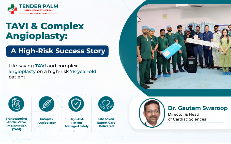 Medical team at Tender Palm Hospital performing a successful TAVI and complex angioplasty on a high-risk elderly patient.